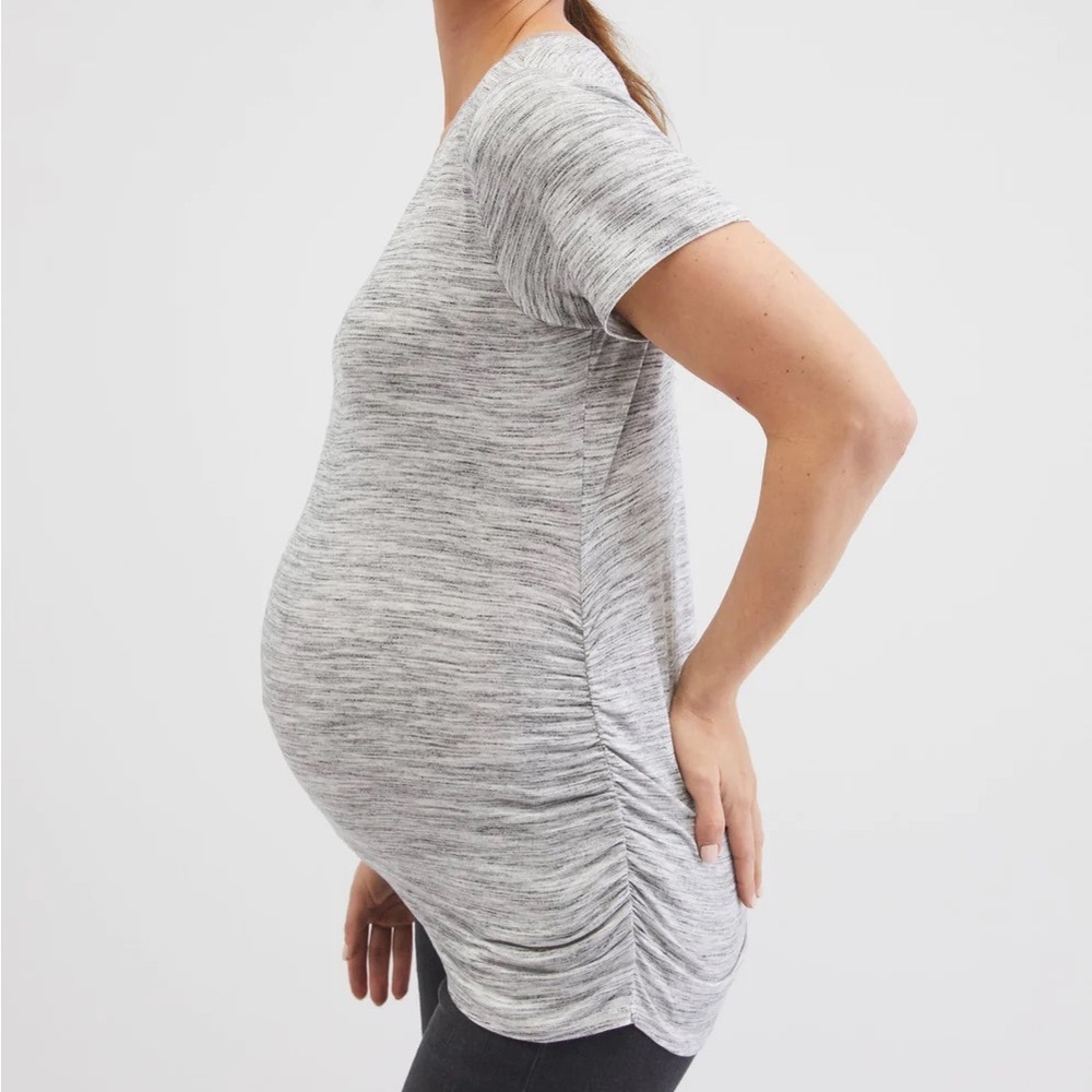 MOTHERHOOD MATERNITY Spacegray V-Neck Side Ruched Maternity Tee 1X